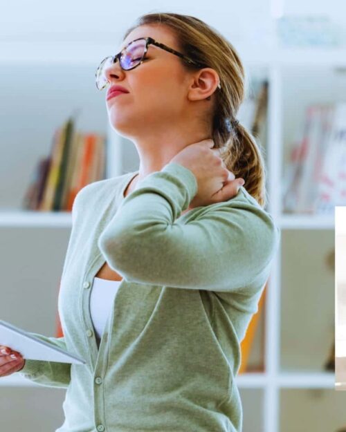 Woman feeling relief from neck and shoulder pain.